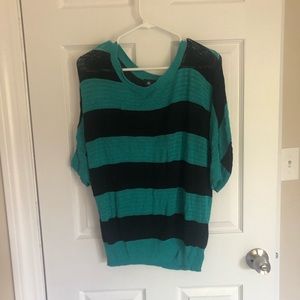 Teal and black stripped 3/4 sleeve